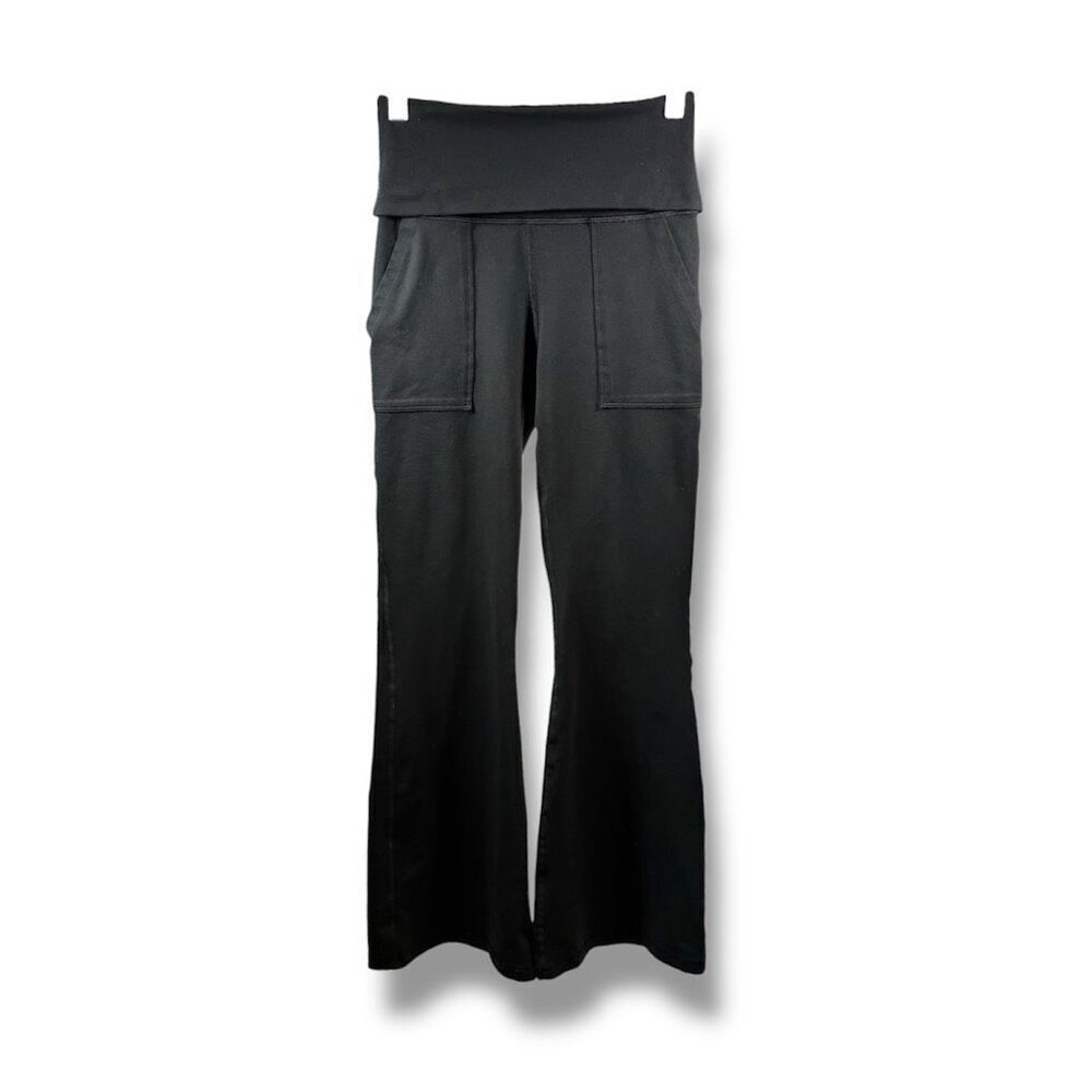 Offline Aerie The Hugger Foldover High Rise Flare Leggings in Black Size S